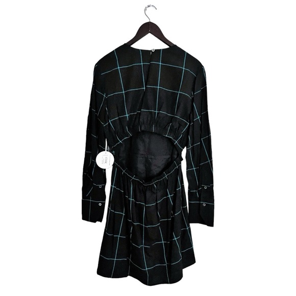 NEW Staud Black Windowpane Long Sleeve Cut Out Mini Crosshill Dress Size Large - Picture 3 of 8